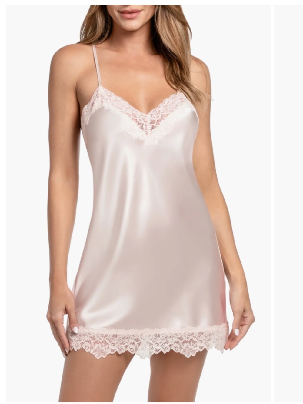 In Bloom by Jonquil, Paulina Lace Trim Satin Chemise, Small